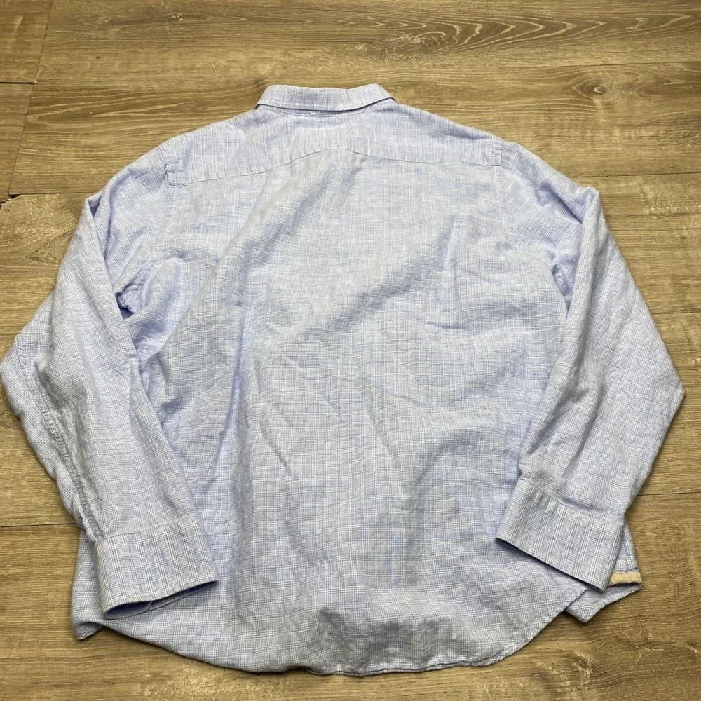 Banana Republic Button Up Shirt Mens XL Blue Linen Check Casual Long Sleeve